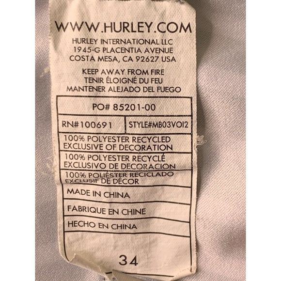 Mens Hurley Board Shorts Black stripe Size 34 GUC Drawstring zip pocket 6368 - Picture 8 of 8